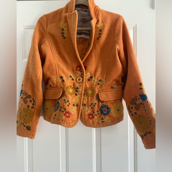 70s Peacoat Blazer. Customized, Silk-Lined. Floral Embroidery - Picture 1 of 3